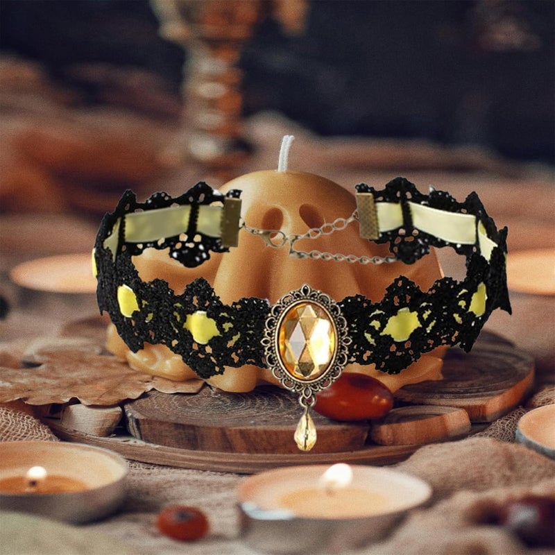 IS4U Gothic Lace Choker Necklace with Vintage Crystal Gems - Vampire Bat Design, Perfect for Halloween, Parties & Costumes - Image 2